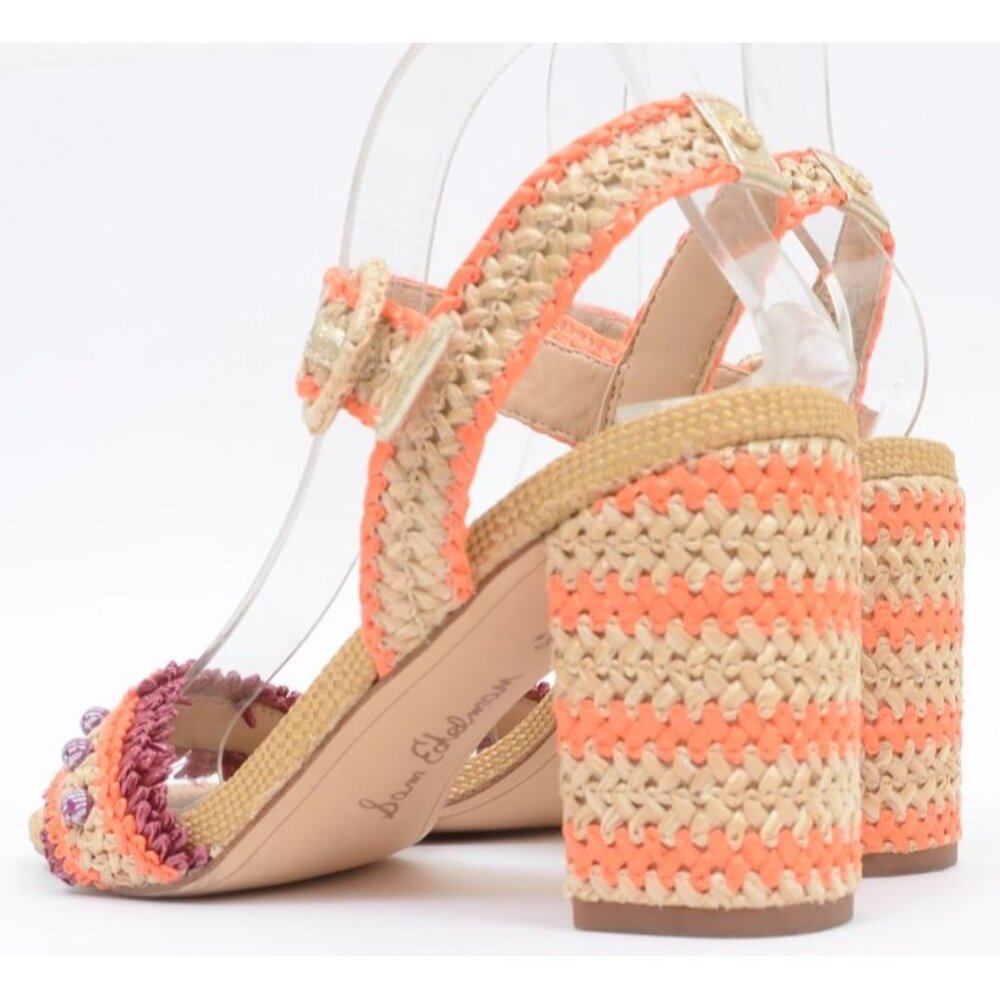 Sam Edelman Olisa Beaded Orange Raffia Chunky Heels Anklet Women's 8 Wide - Picture 3 of 12
